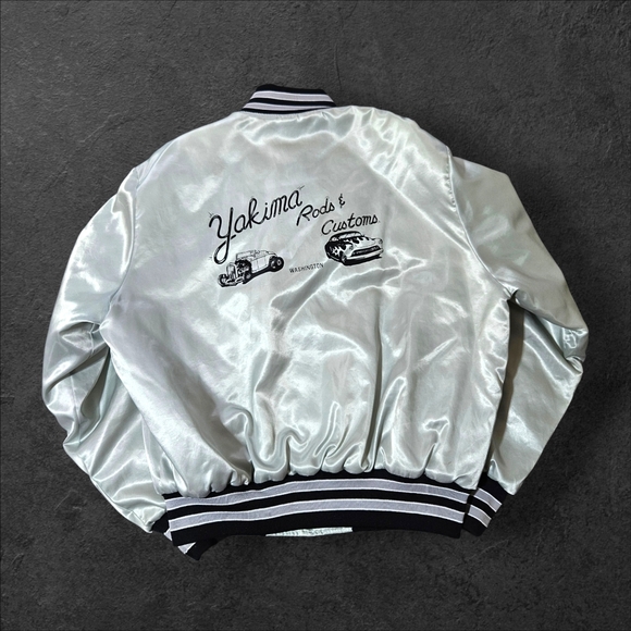 Holloway Other - NEW 80s Holloway XL Yakima Rods & Custom Satin Bomber Jacket Washington Silver